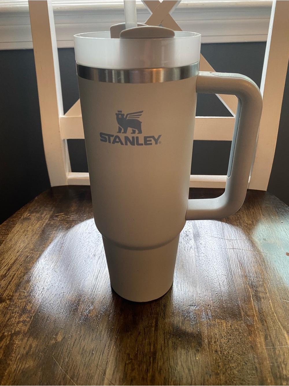 Stanley 30 oz Beige Travel Tumbler with White Lid and Straw
